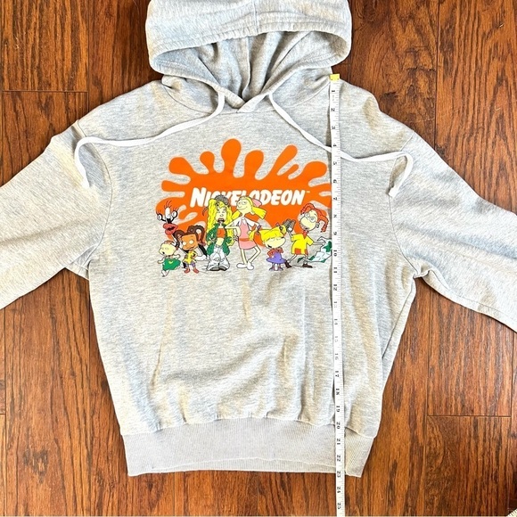 Nickelodeon 90s Cartoon Graphic Logo Pullover Gray Hooded Sweatshirt Medium - Picture 11 of 12